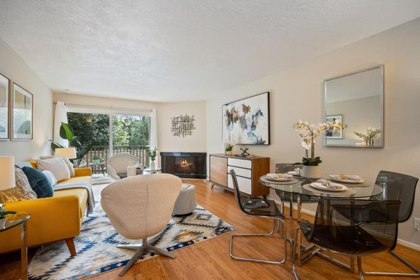Dining room, Fireplace, Interior, Living room, Wood Texture Flooring