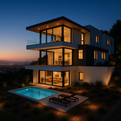 Exterior, Facade, Pool, Modern