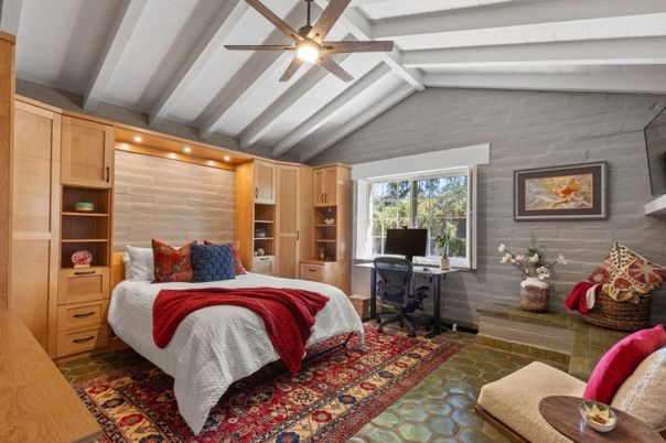 Bedroom, Home Office, Interior, Recessed Lighting, Stone Walls