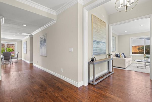 Dining room, Interior, Living room, Recessed Lighting, Wood Texture Flooring