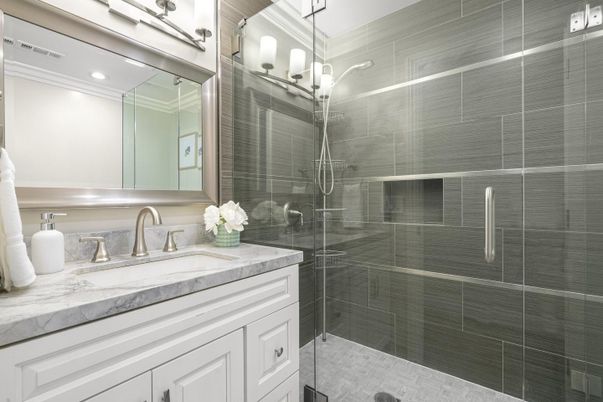 Bathroom, Glass Shower, Interior, Recessed Lighting