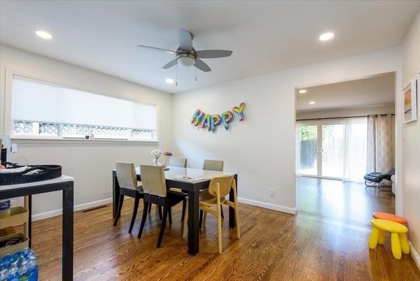 Dining room, Interior, Recessed Lighting, Wood Texture Flooring