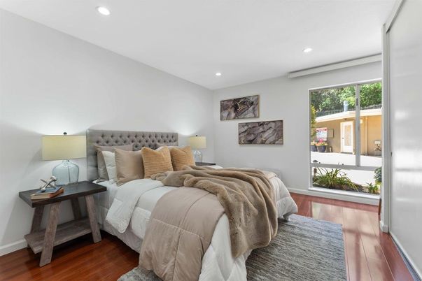 Bedroom, Interior, Recessed Lighting, Wood Texture Flooring
