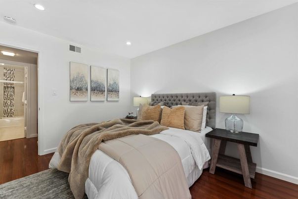 Bedroom, Interior, Recessed Lighting, Wood Texture Flooring