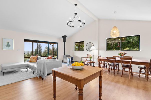 Dining room, Fireplace, Interior, Living room, Pendant Lights, Wood Texture Flooring