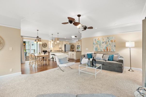 Dining room, Interior, Kitchen, Living room, Pendant Lights, Recessed Lighting, Wood Texture Flooring