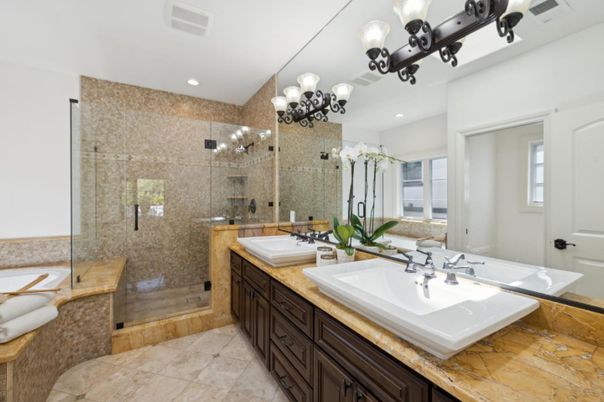 Bathroom, Dual Sink Vanities, Glass Shower, Interior, Recessed Lighting