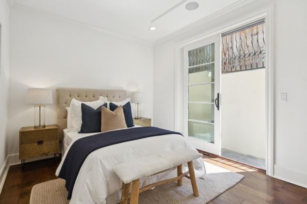 Bedroom, Interior, Recessed Lighting, Wood Texture Flooring