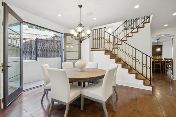 Chandelier, Dining room, Interior, Pendant Lights, Recessed Lighting, Wood Texture Flooring