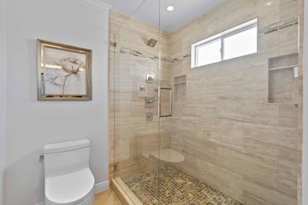Bathroom, Glass Shower, Interior, Recessed Lighting