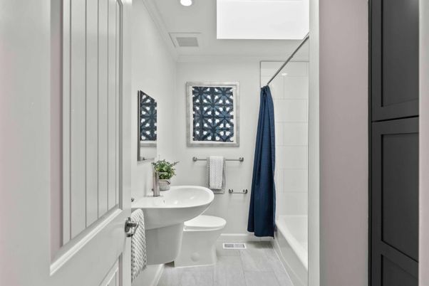 Bathroom, Interior, Recessed Lighting, Wood Texture Flooring
