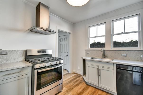 Interior, Kitchen, Stainless Steel Appliances, Wood Texture Flooring