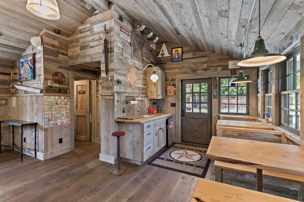 Interior, Kitchen, Pendant Lights, Wooden Ceilings, Wood Texture Flooring, Wooden Walls