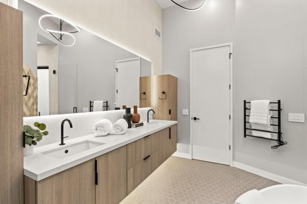 Bathroom, Dual Sink Vanities, Glass Shower, Interior