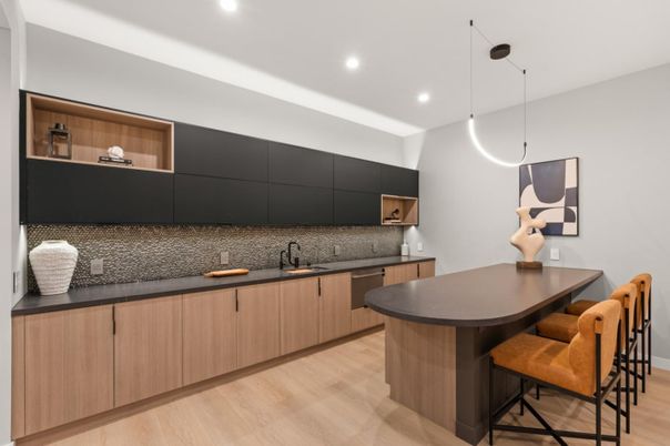 Interior, Kitchen, Pendant Lights, Recessed Lighting, Wood Texture Flooring