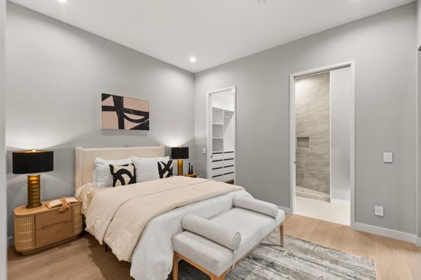 Bedroom, Interior, Recessed Lighting, Wood Texture Flooring