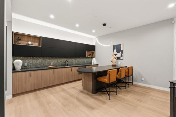 Interior, Kitchen, Pendant Lights, Recessed Lighting, Wood Texture Flooring