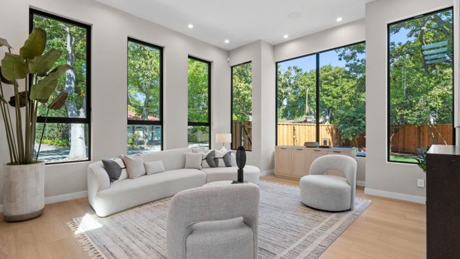 Interior, Living room, Recessed Lighting, Wood Texture Flooring