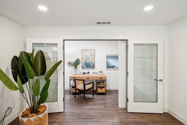 Home Office, Interior, Recessed Lighting, Wood Texture Flooring