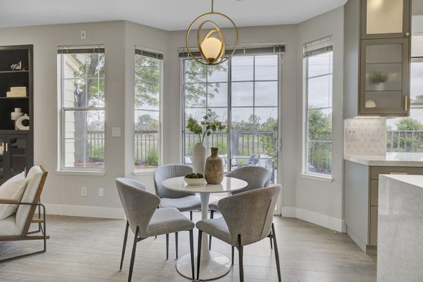 Dining room, Interior, Pendant Lights, Wood Texture Flooring