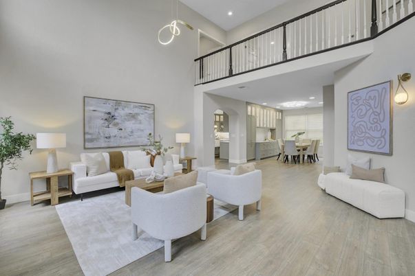 Dining room, Interior, Living room, Pendant Lights, Recessed Lighting, Wood Texture Flooring