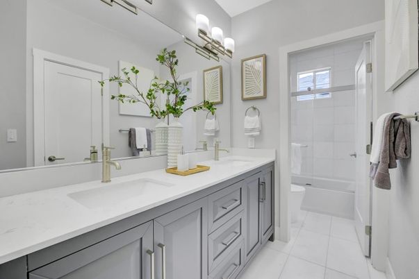 Bathroom, Dual Sink Vanities, Glass Shower, Interior