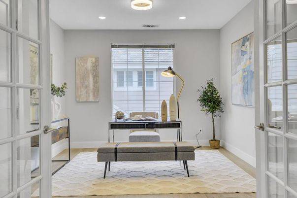 Home Office, Interior, Recessed Lighting, Wood Texture Flooring
