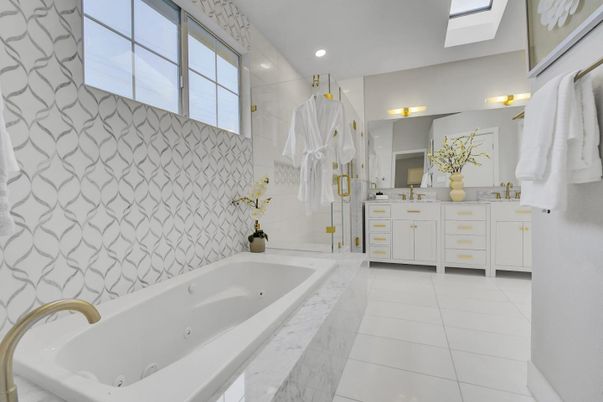 Bathroom, Dual Sink Vanities, Glass Shower, Interior, Recessed Lighting