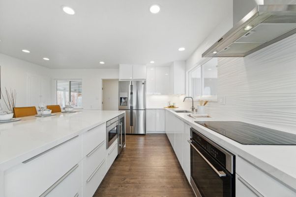 Dining room, Interior, Recessed Lighting, Wood Texture Flooring