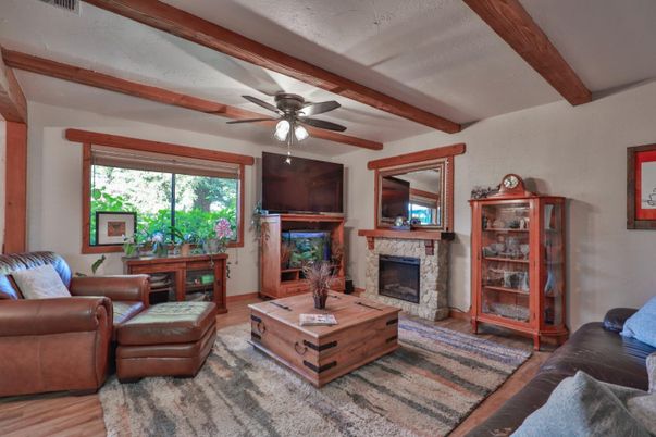 Fireplace, Interior, Living room, Wooden Beams, Wood Texture Flooring