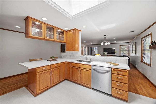 Interior, Kitchen, Pendant Lights, Recessed Lighting, Wood Texture Flooring