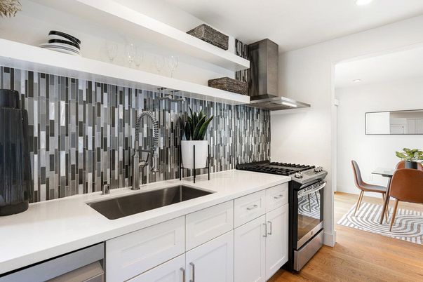 Dining room, Interior, Kitchen, Recessed Lighting, Stainless Steel Appliances, Wood Texture Flooring