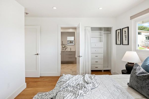Bathroom, Bedroom, Interior, Marble, Recessed Lighting, Wood Texture Flooring