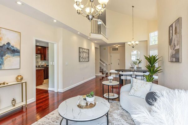 Chandelier, Interior, Living room, Recessed Lighting, Wood Texture Flooring