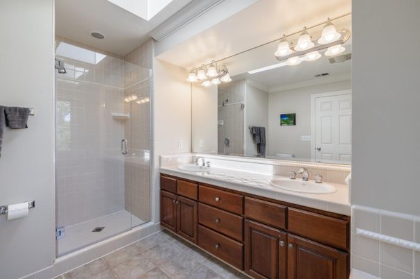 Bathroom, Dual Sink Vanities, Glass Shower, Interior, Tile Countertops