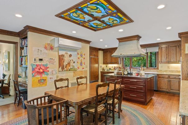 Dining room, Interior, Kitchen, Recessed Lighting, Wood Texture Flooring