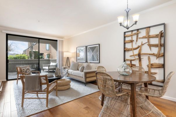 Dining room, Interior, Living room, Pendant Lights, Wood Texture Flooring