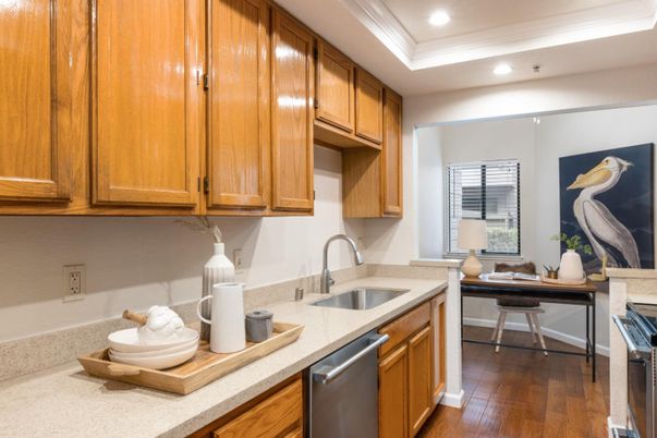 Interior, Kitchen, Recessed Lighting, Wood Texture Flooring