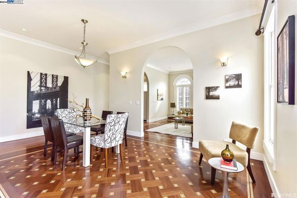 Dining room, Interior, Pendant Lights, Wood Texture Flooring