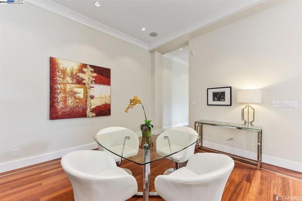 Dining room, Interior, Recessed Lighting, Wood Texture Flooring