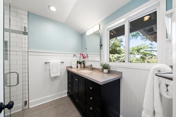Bathroom, Dual Sink Vanities, Glass Shower, Interior, Recessed Lighting