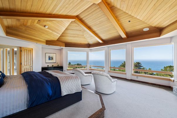 Bedroom, Interior, Recessed Lighting, Water, Wooden Beams, Wooden Ceilings