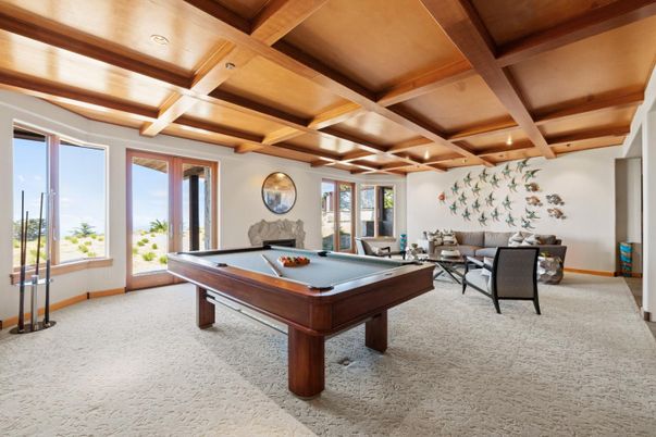 Billiard Table, Game Room, Interior, Living room, Recessed Lighting, Wooden Beams, Wooden Ceilings