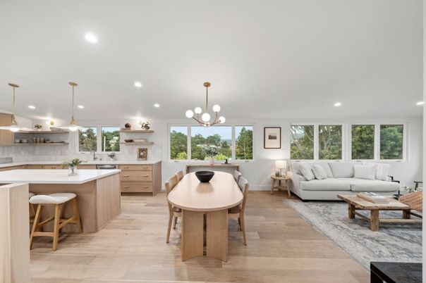 Dining room, Interior, Kitchen, Living room, Pendant Lights, Recessed Lighting, Wood Texture Flooring
