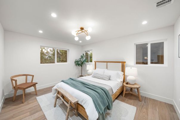 Bedroom, Interior, Recessed Lighting, Wood Texture Flooring