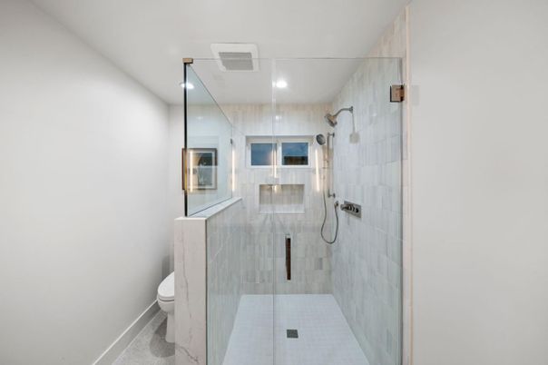 Bathroom, Glass Shower, Interior, Recessed Lighting