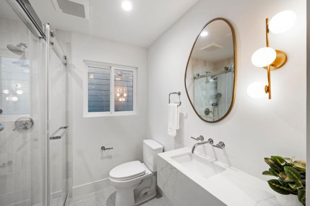Bathroom, Glass Shower, Interior, Recessed Lighting