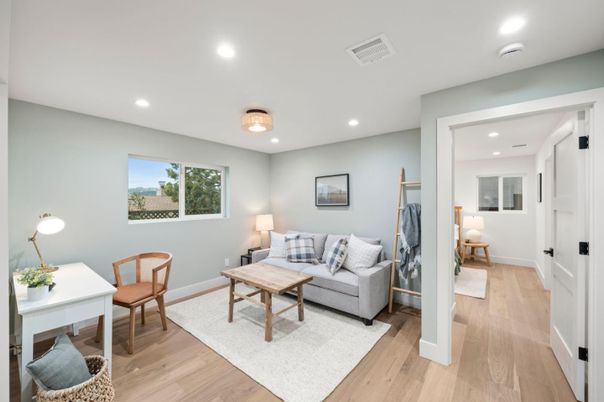 Interior, Living room, Recessed Lighting, Wood Texture Flooring