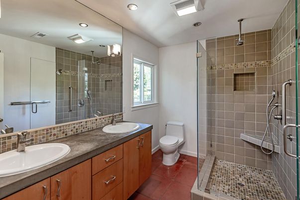 Bathroom, Dual Sink Vanities, Glass Shower, Interior, Recessed Lighting