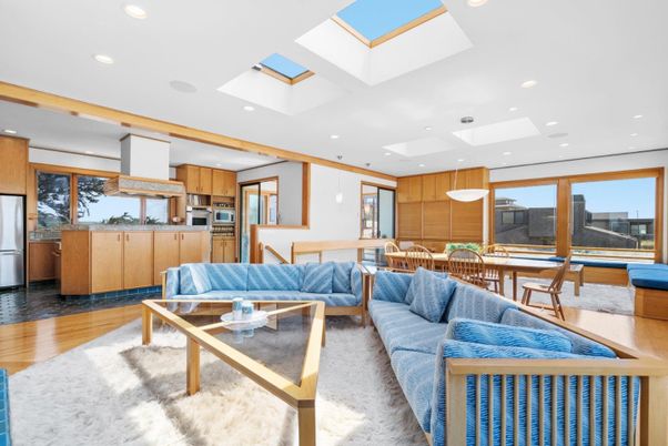 Dining room, Interior, Kitchen, Living room, Pendant Lights, Recessed Lighting, Stainless Steel Appliances, Wood Texture Flooring